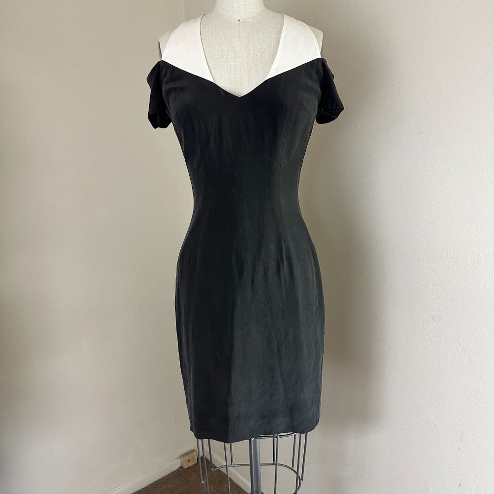 Olcay Gulsen New‎ York Off the Shoulder Mini Black Tuxedo Dress Silk NWTD